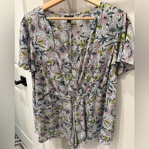 Torrid Floral V-Neck Blouse with Pink and Green Accents